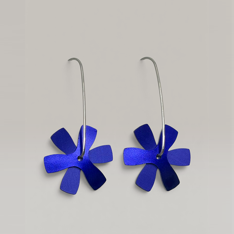 The Propellor Flat Earrings in Deep Blue